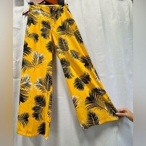 Primark Yellow and Black Leaf Print Wide Leg Pants size 4